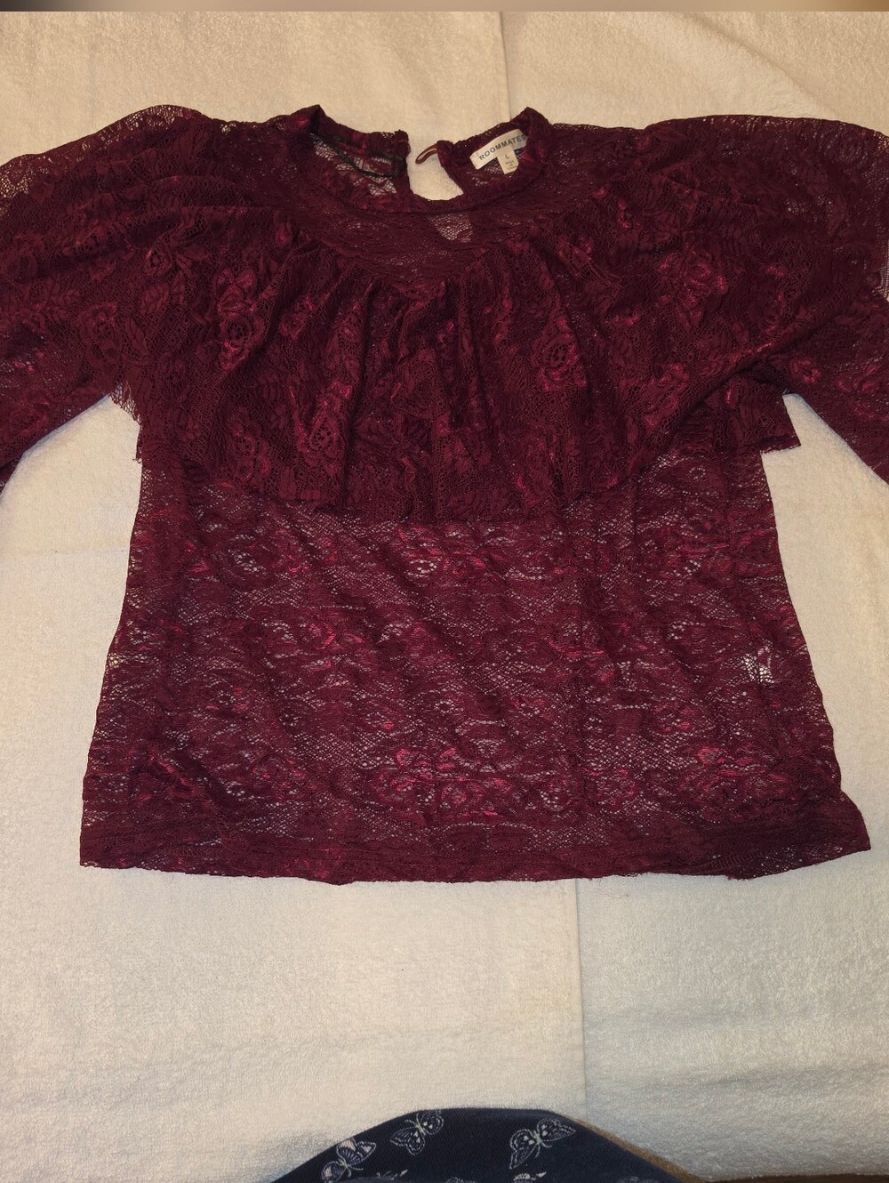 Roommates Burgundy Lace Ruffle Blouse